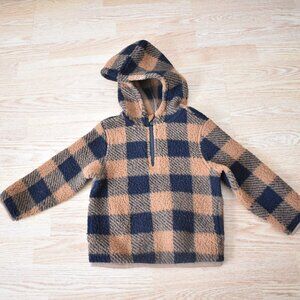 Old Navy Toddler 1/4 Zip Buffalo Check Hooded Fleece